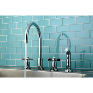 Millennium KS8721ZX Two-Handle 4-Hole Deck Mount Widespread Kitchen Faucet with Plastic Sprayer, Polished Chrome