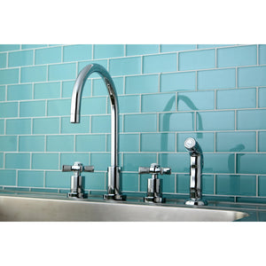 Millennium KS8721ZX Two-Handle 4-Hole Deck Mount Widespread Kitchen Faucet with Plastic Sprayer, Polished Chrome