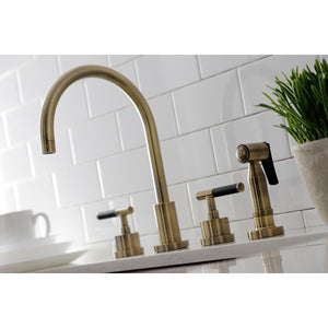 Kaiser KS8723CKLBS Widespread Kitchen Faucet with Brass Sprayer, Antique Brass
