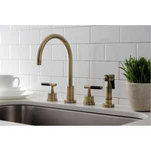 Kaiser KS8723CKLBS Widespread Kitchen Faucet with Brass Sprayer, Antique Brass