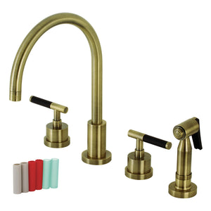 Kaiser KS8723CKLBS Widespread Kitchen Faucet with Brass Sprayer, Antique Brass