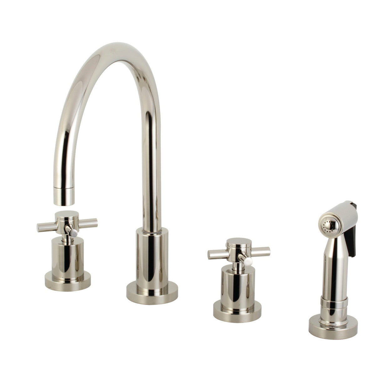 Concord KS8726DXBS Two-Handle 4-Hole Deck Mount Widespread Kitchen Faucet with Brass Sprayer, Polished Nickel