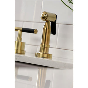 Kaiser KS8727CKLBS Widespread Kitchen Faucet with Brass Sprayer, Brushed Brass