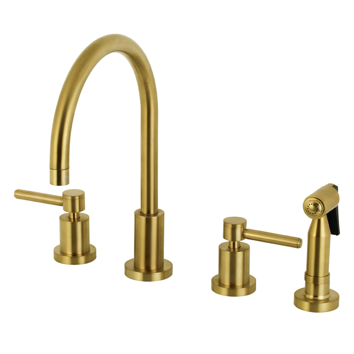 Concord KS8727DLBS Two-Handle 4-Hole Deck Mount Widespread Kitchen Faucet with Brass Sprayer, Brushed Brass