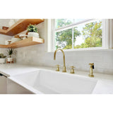 Concord KS8727DXBS Two-Handle 4-Hole Deck Mount Widespread Kitchen Faucet with Brass Sprayer, Brushed Brass