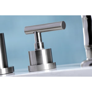 Manhattan KS8728CML Two-Handle 4-Hole Deck Mount Widespread Kitchen Faucet with Plastic Sprayer, Brushed Nickel