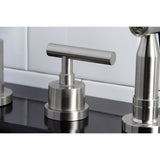 Manhattan KS8728CMLBS Two-Handle 4-Hole Deck Mount Widespread Kitchen Faucet with Brass Sprayer, Brushed Nickel