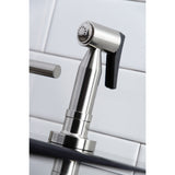 Manhattan KS8728CMLBS Two-Handle 4-Hole Deck Mount Widespread Kitchen Faucet with Brass Sprayer, Brushed Nickel