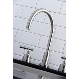Manhattan KS8728CMLBS Two-Handle 4-Hole Deck Mount Widespread Kitchen Faucet with Brass Sprayer, Brushed Nickel