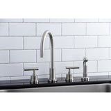 Manhattan KS8728CMLBS Two-Handle 4-Hole Deck Mount Widespread Kitchen Faucet with Brass Sprayer, Brushed Nickel