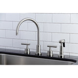 Manhattan KS8728CMLBS Two-Handle 4-Hole Deck Mount Widespread Kitchen Faucet with Brass Sprayer, Brushed Nickel