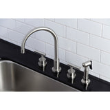 Manhattan KS8728CMLBS Two-Handle 4-Hole Deck Mount Widespread Kitchen Faucet with Brass Sprayer, Brushed Nickel