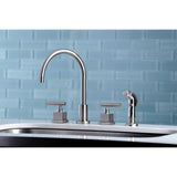 Claremont KS8728CQL Two-Handle 4-Hole Deck Mount Widespread Kitchen Faucet with Plastic Sprayer, Brushed Nickel