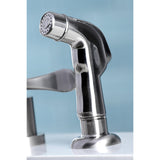 KS8728DFL Two-Handle 4-Hole Deck Mount Widespread Kitchen Faucet with Plastic Sprayer, Brushed Nickel