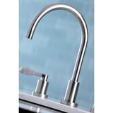 KS8728DFL Two-Handle 4-Hole Deck Mount Widespread Kitchen Faucet with Plastic Sprayer, Brushed Nickel