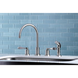 KS8728DFL Two-Handle 4-Hole Deck Mount Widespread Kitchen Faucet with Plastic Sprayer, Brushed Nickel