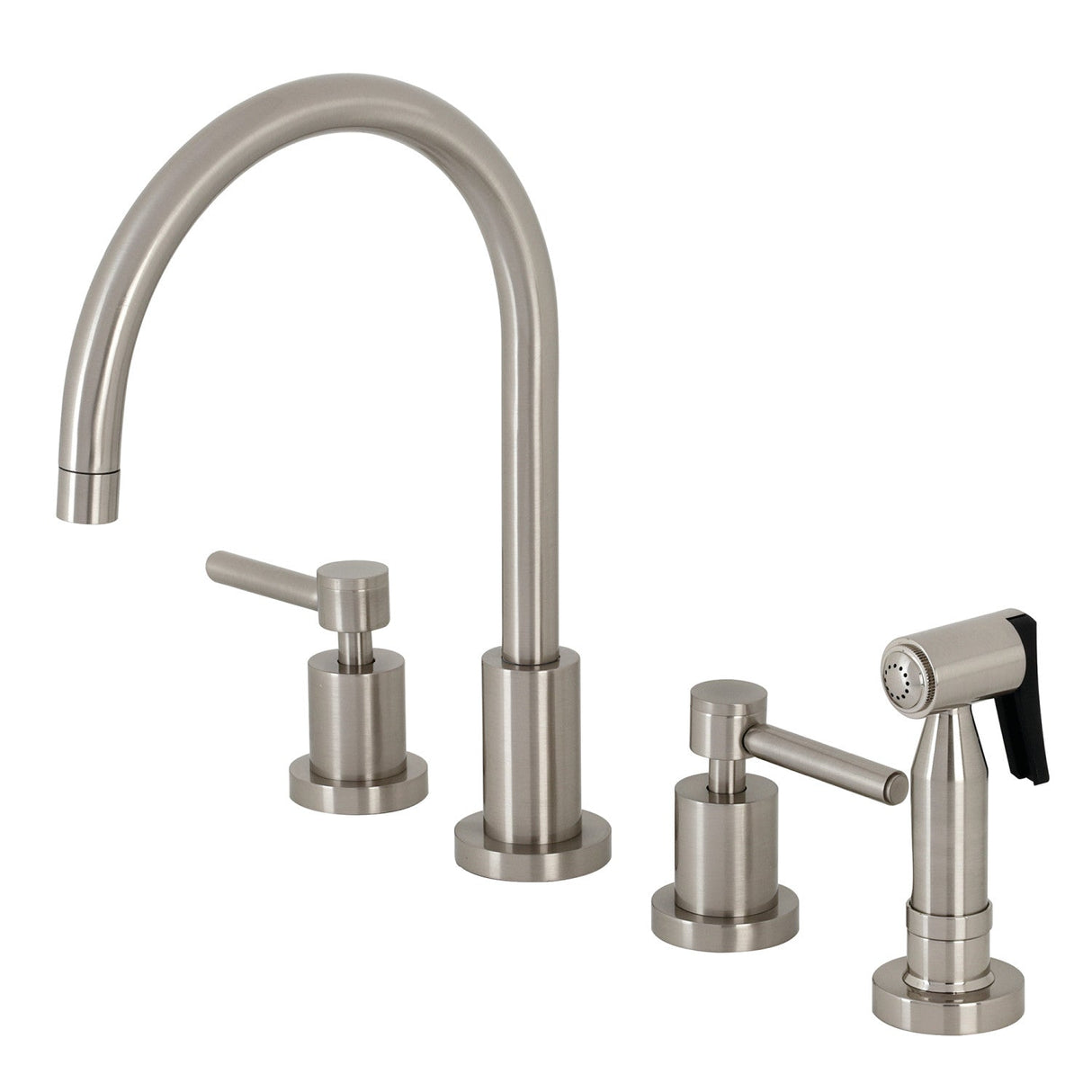 Concord KS8728DLBS Two-Handle 4-Hole Deck Mount Widespread Kitchen Faucet with Brass Sprayer, Brushed Nickel