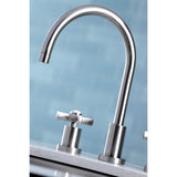Millennium KS8728ZX Two-Handle 4-Hole Deck Mount Widespread Kitchen Faucet with Plastic Sprayer, Brushed Nickel