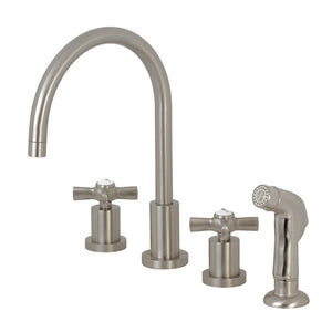 Millennium KS8728ZX Two-Handle 4-Hole Deck Mount Widespread Kitchen Faucet with Plastic Sprayer, Brushed Nickel