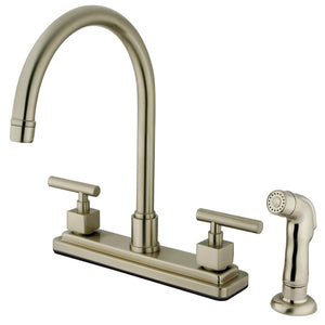 Claremont KS8798CQL Two-Handle 4-Hole Deck Mount 8" Centerset Kitchen Faucet with Side Sprayer, Brushed Nickel
