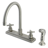 KS8798EX Two-Handle 4-Hole Deck Mount 8" Centerset Kitchen Faucet with Side Sprayer, Brushed Nickel