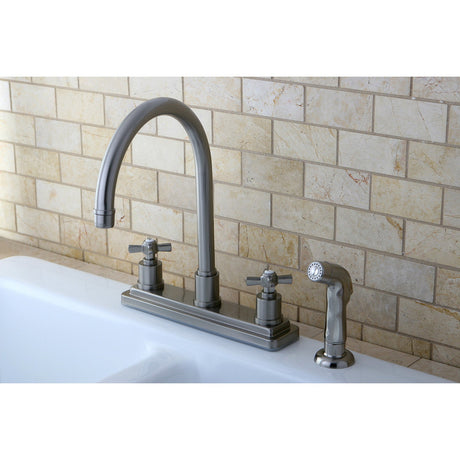 Millennium KS8798ZX Two-Handle 4-Hole Deck Mount 8" Centerset Kitchen Faucet with Side Sprayer, Brushed Nickel