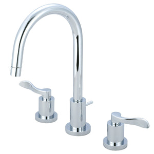 NuWave KS8921DFL Two-Handle 3-Hole Deck Mount Widespread Bathroom Faucet with Brass Pop-Up, Polished Chrome