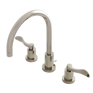 NuWave KS8926DFL Two-Handle 3-Hole Deck Mount Widespread Bathroom Faucet with Brass Pop-Up, Polished Nickel