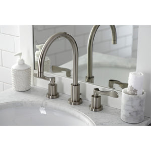 NuWave KS8928DFL Two-Handle 3-Hole Deck Mount Widespread Bathroom Faucet with Brass Pop-Up, Brushed Nickel