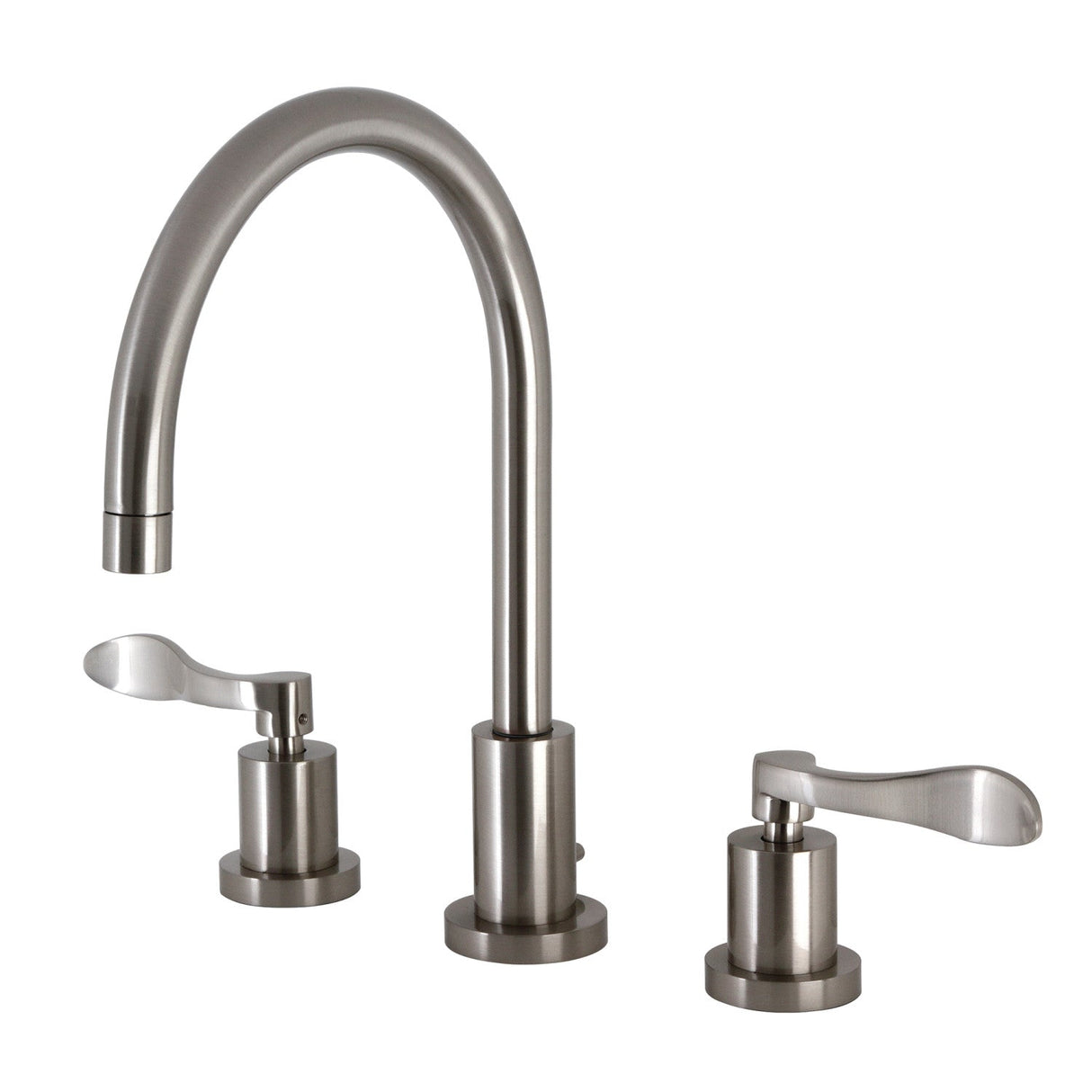 NuWave KS8928DFL Two-Handle 3-Hole Deck Mount Widespread Bathroom Faucet with Brass Pop-Up, Brushed Nickel