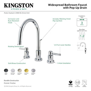 Concord KS8928DL Two-Handle 3-Hole Deck Mount Widespread Bathroom Faucet with Brass Pop-Up, Brushed Nickel