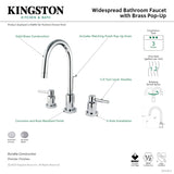 Concord KS8958DL Two-Handle 3-Hole Deck Mount Widespread Bathroom Faucet with Brass Pop-Up, Brushed Nickel