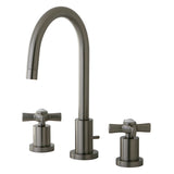 Millennium KS8958ZX Two-Handle 3-Hole Deck Mount Widespread Bathroom Faucet with Brass Pop-Up, Brushed Nickel