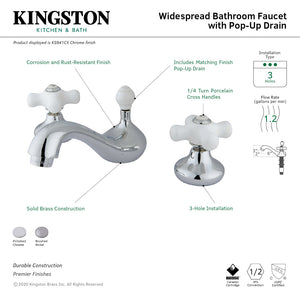 KS941CX Two-Handle 3-Hole Deck Mount Widespread Bathroom Faucet with Plastic Pop-Up, Polished Chrome