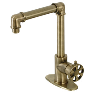 Belknap KSD144RXAB Single-Handle 1-Hole Deck Mount Bathroom Faucet with Push Pop-Up, Antique Brass