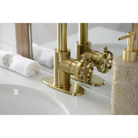 Belknap KSD144RXBB Single-Handle 1-Hole Deck Mount Bathroom Faucet with Push Pop-Up, Brushed Brass