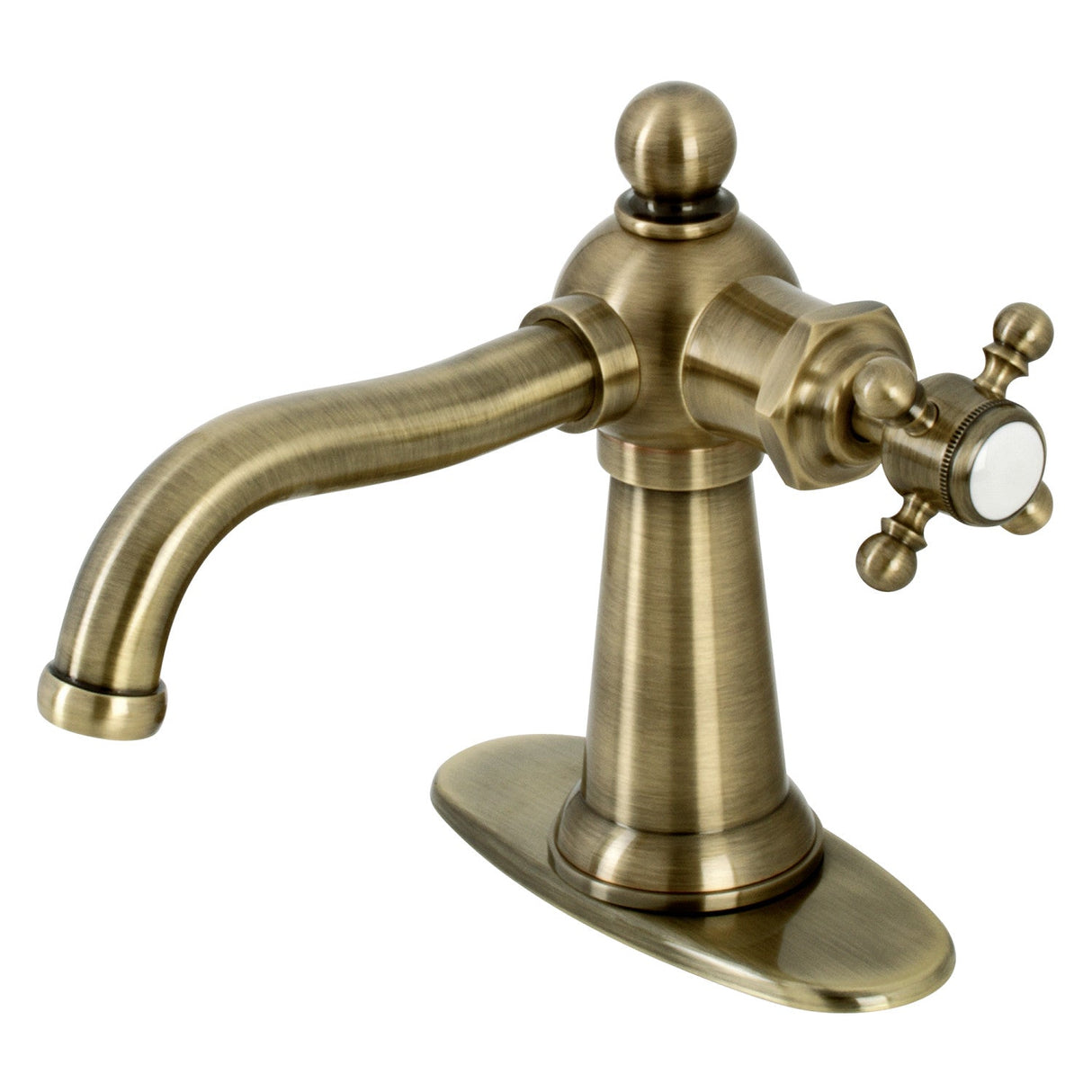 Nautical KSD154BXAB Single-Handle 1-Hole Deck Mount Bathroom Faucet with Push Pop-Up and Deck Plate, Antique Brass