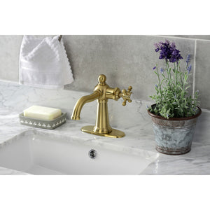 Nautical KSD154BXBB Single-Handle 1-Hole Deck Mount Bathroom Faucet with Push Pop-Up and Deck Plate, Brushed Brass