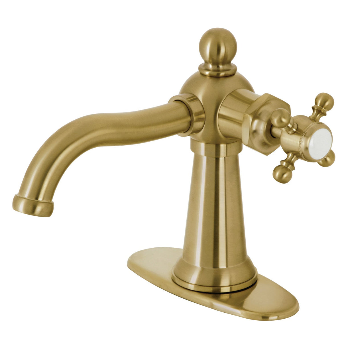 Nautical KSD154BXBB Single-Handle 1-Hole Deck Mount Bathroom Faucet with Push Pop-Up and Deck Plate, Brushed Brass