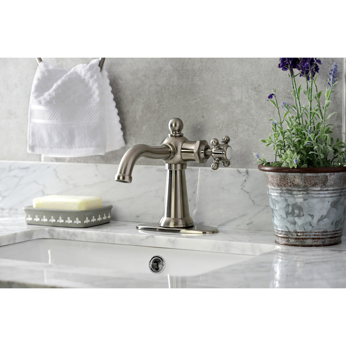 Nautical KSD154BXBN Single-Handle 1-Hole Deck Mount Bathroom Faucet with Push Pop-Up and Deck Plate, Brushed Nickel