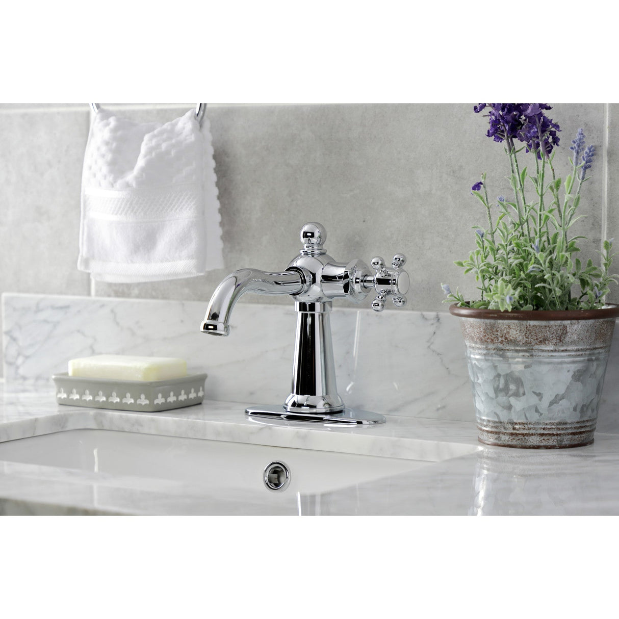 Nautical KSD154BXCP Single-Handle 1-Hole Deck Mount Bathroom Faucet with Push Pop-Up and Deck Plate, Polished Chrome