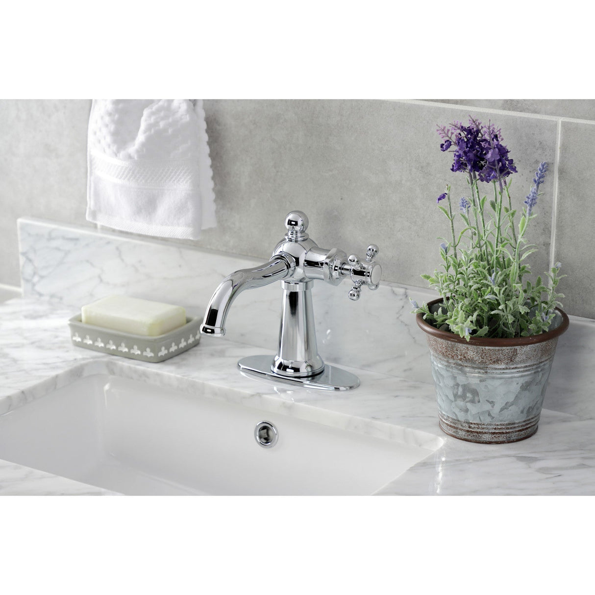 Nautical KSD154BXCP Single-Handle 1-Hole Deck Mount Bathroom Faucet with Push Pop-Up and Deck Plate, Polished Chrome