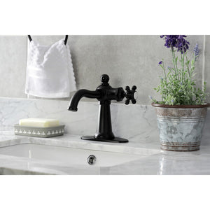 Nautical KSD154BXMB Single-Handle 1-Hole Deck Mount Bathroom Faucet with Push Pop-Up and Deck Plate, Matte Black