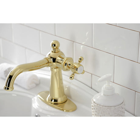 Nautical KSD154BXPB Single-Handle 1-Hole Deck Mount Bathroom Faucet with Push Pop-Up and Deck Plate, Polished Brass