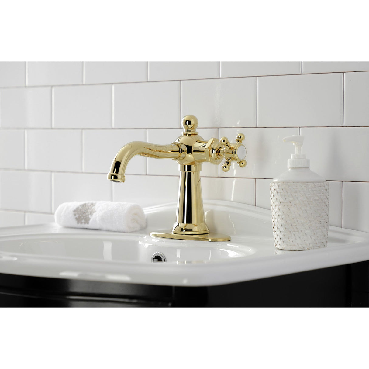 Nautical KSD154BXPB Single-Handle 1-Hole Deck Mount Bathroom Faucet with Push Pop-Up and Deck Plate, Polished Brass