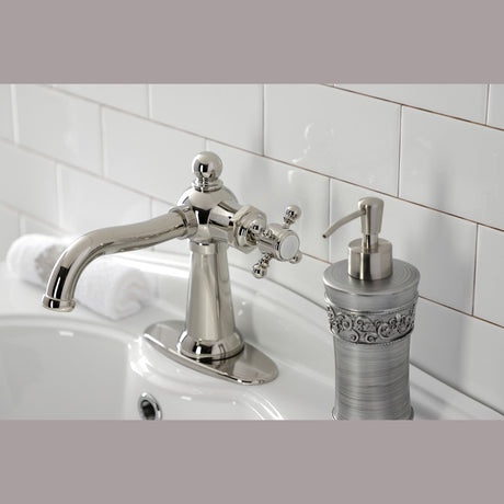Nautical KSD154BXPN Single-Handle 1-Hole Deck Mount Bathroom Faucet with Push Pop-Up and Deck Plate, Polished Nickel