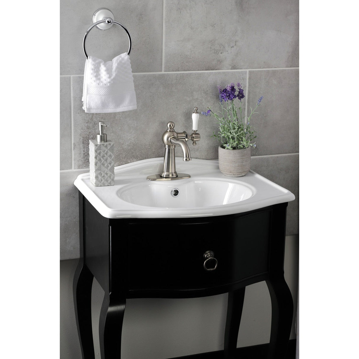 Nautical KSD154KLBN Single-Handle 1-Hole Deck Mount Bathroom Faucet with Push Pop-Up and Deck Plate, Brushed Nickel