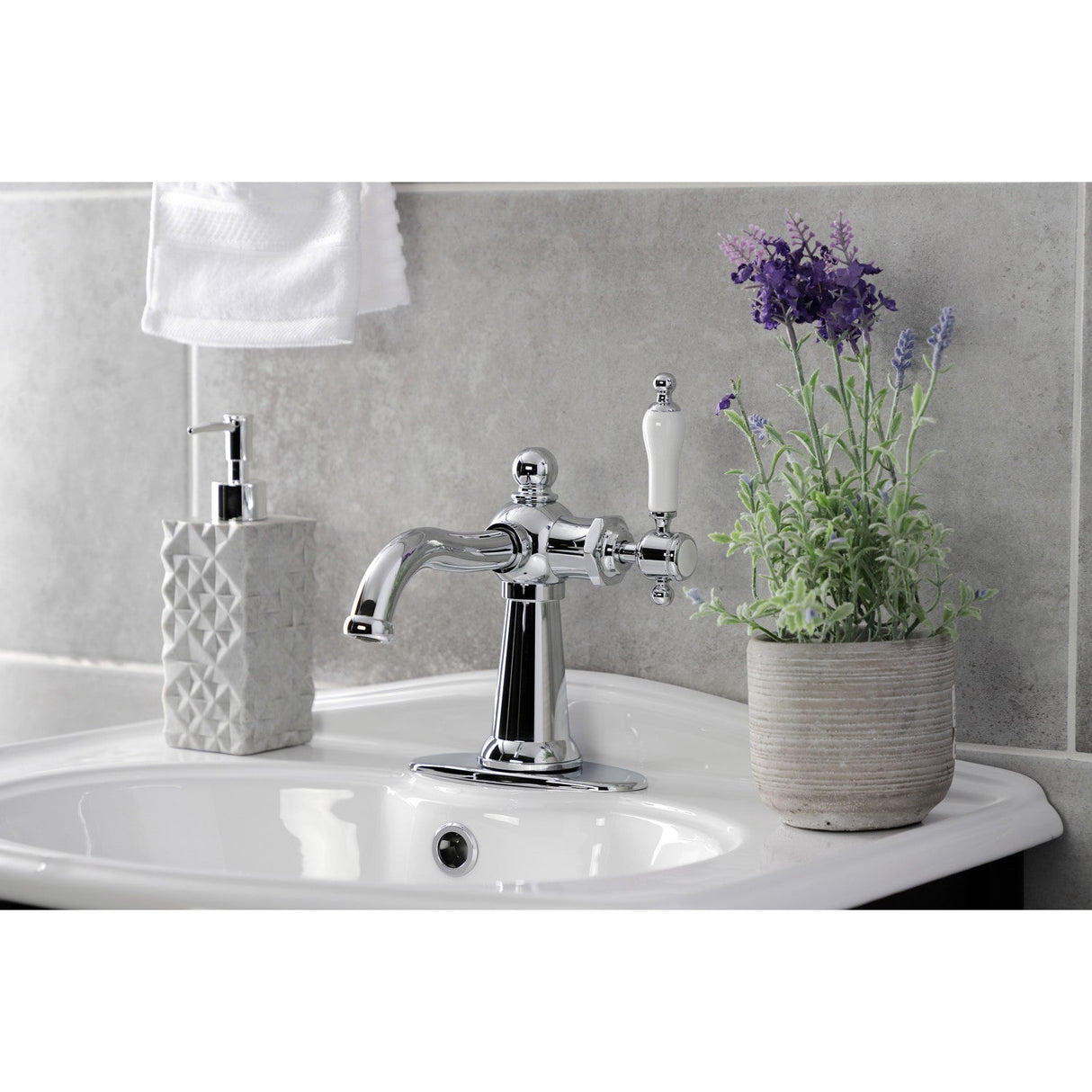 Nautical KSD154KLCP Single-Handle 1-Hole Deck Mount Bathroom Faucet with Push Pop-Up and Deck Plate, Polished Chrome