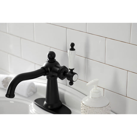 Nautical KSD154KLMB Single-Handle 1-Hole Deck Mount Bathroom Faucet with Push Pop-Up and Deck Plate, Matte Black