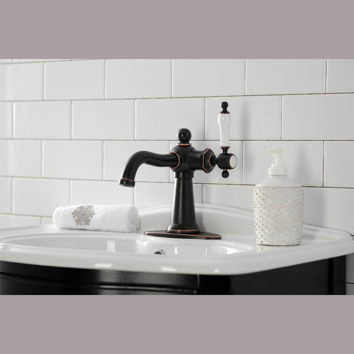 Nautical KSD154KLNB Single-Handle 1-Hole Deck Mount Bathroom Faucet with Push Pop-Up and Deck Plate, Naples Bronze